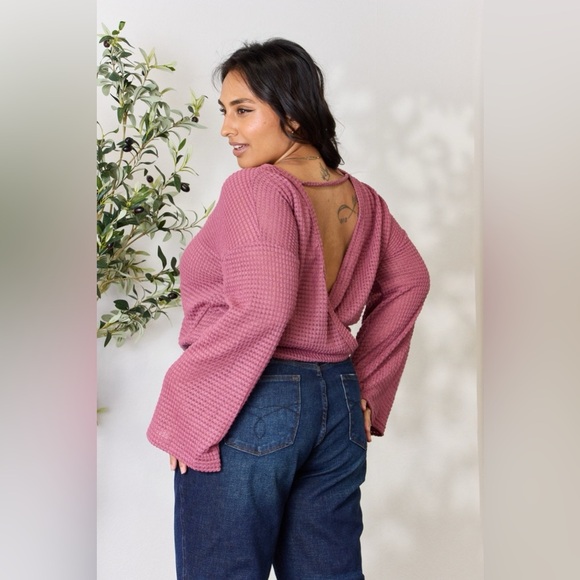 Culture Code Waffle-Knit Round Neck Long Sleeve Blouse - Picture 10 of 12